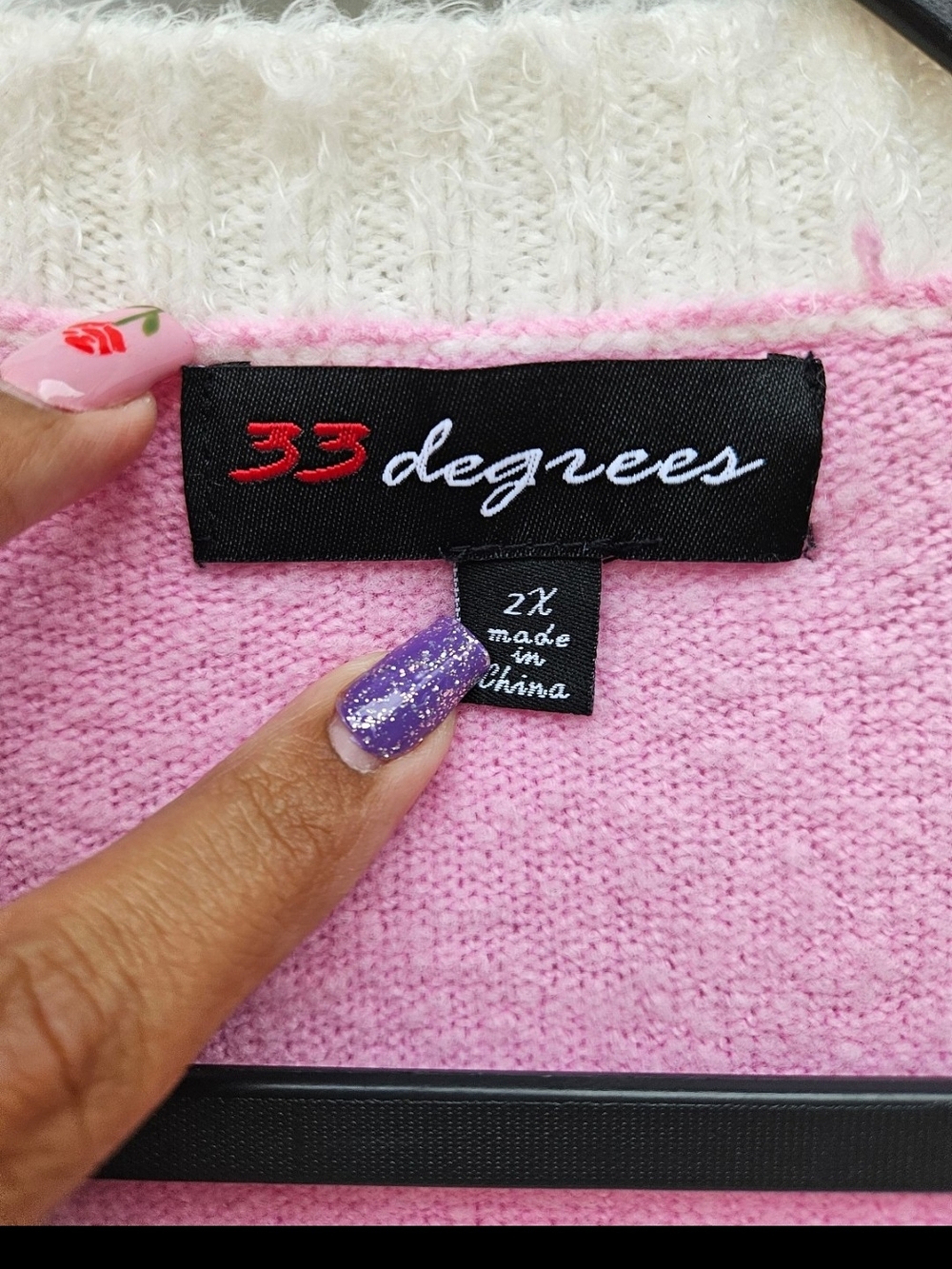 33 Degrees Pink Ugly Christmas Cardigan Sweater
